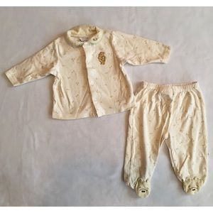 Disney Baby Winnie The Pooh Bear Button Down Top Footed Pants Set 3-6M